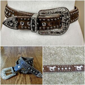 Nocona Leather/Rhinestone Studded Horse Belt